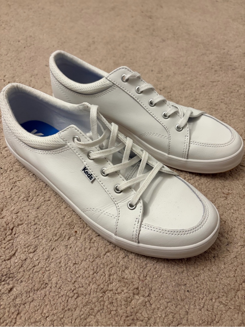Keds White Leather Low-Top Lace-Up Sneakers